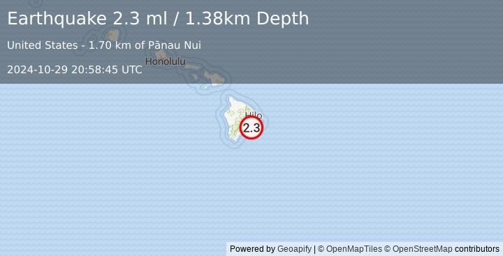 Earthquake 15 km S of Fern Forest, Hawaii (2.3 ml) (2024-10-29 20:58:45 UTC)