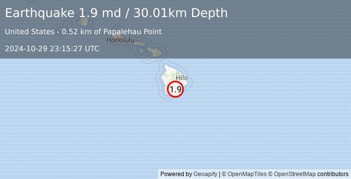 Earthquake 11 km E of Pāhala, Hawaii (1.9 md) (2024-10-29 23:15:27 UTC)