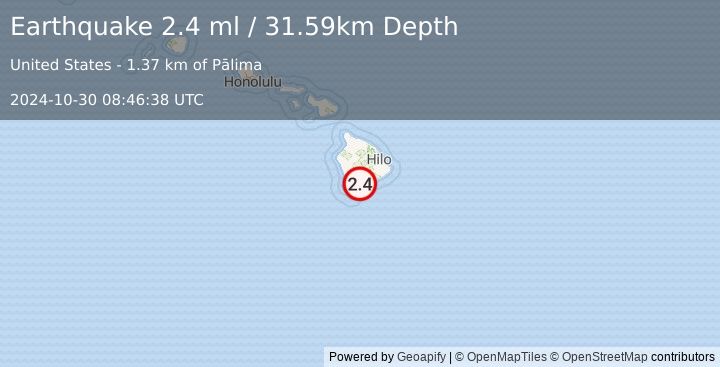 Earthquake 1 km WSW of Pāhala, Hawaii (2.4 ml) (2024-10-30 08:46:38 UTC)