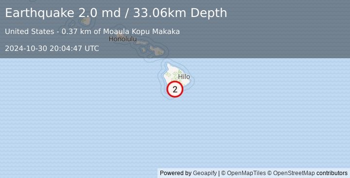 Earthquake 4 km SSW of Pāhala, Hawaii (2.0 md) (2024-10-30 20:04:47 UTC)