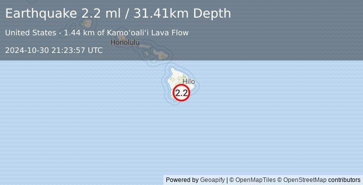 Earthquake 10 km ENE of Pāhala, Hawaii (2.2 ml) (2024-10-30 21:23:57 UTC)