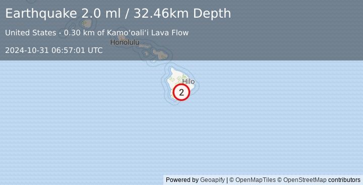 Earthquake 11 km ENE of Pāhala, Hawaii (2.0 ml) (2024-10-31 06:57:01 UTC)