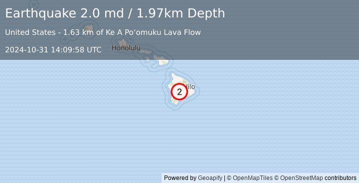 Earthquake 27 km WNW of Volcano, Hawaii (2.0 md) (2024-10-31 14:09:58 UTC)