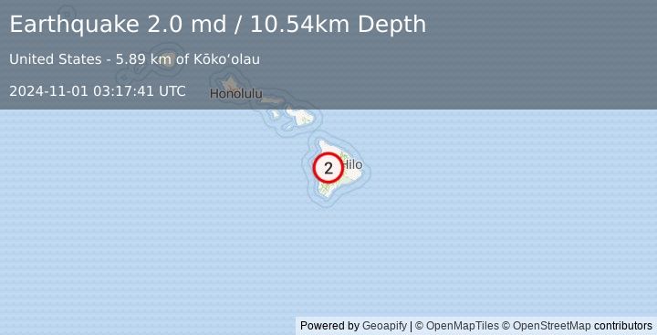 Earthquake 31 km NE of Honaunau-Napoopoo, Hawaii (2.0 md) (2024-11-01 03:17:41 UTC)