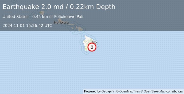 Earthquake 14 km S of Volcano, Hawaii (2.0 md) (2024-11-01 15:26:42 UTC)