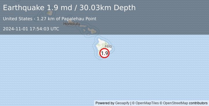 Earthquake 11 km E of Pāhala, Hawaii (1.9 md) (2024-11-01 17:54:03 UTC)