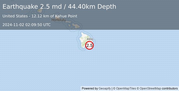 Earthquake 33 km SSE of Volcano, Hawaii (2.5 md) (2024-11-02 02:09:50 UTC)