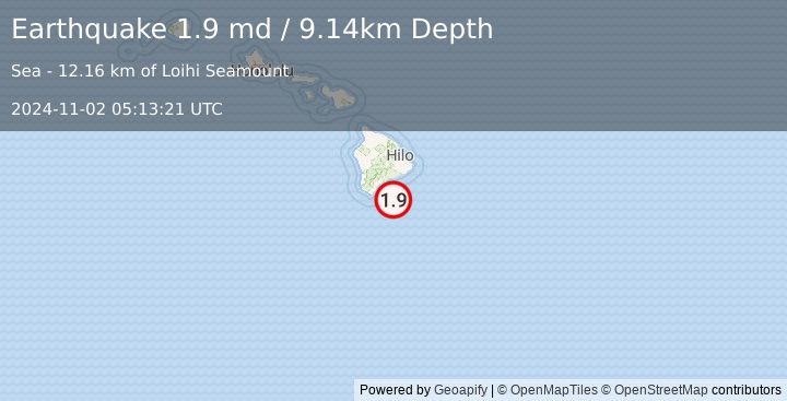 Earthquake 46 km ESE of Naalehu, Hawaii (1.9 md) (2024-11-02 05:13:21 UTC)