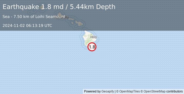 Earthquake 43 km ESE of Naalehu, Hawaii (1.8 md) (2024-11-02 06:13:19 UTC)