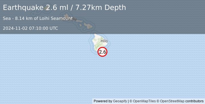 Earthquake 44 km ESE of Naalehu, Hawaii (2.6 ml) (2024-11-02 07:10:00 UTC)