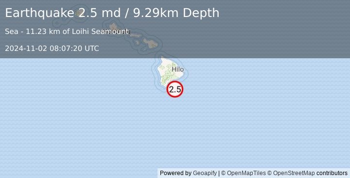 Earthquake 46 km ESE of Naalehu, Hawaii (2.5 md) (2024-11-02 08:07:20 UTC)