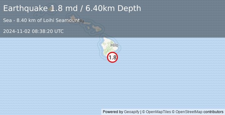 Earthquake 44 km ESE of Naalehu, Hawaii (1.8 md) (2024-11-02 08:38:20 UTC)