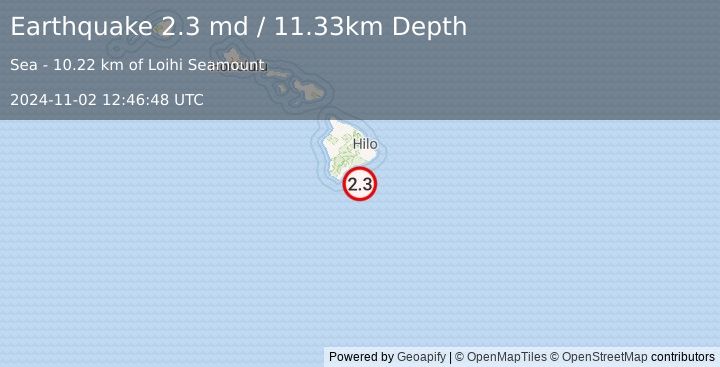 Earthquake 46 km ESE of Naalehu, Hawaii (2.3 md) (2024-11-02 12:46:48 UTC)