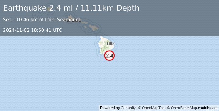 Earthquake 46 km SE of Pāhala, Hawaii (2.4 ml) (2024-11-02 18:50:41 UTC)