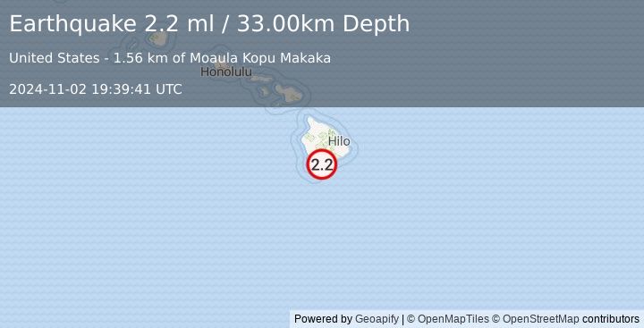 Earthquake 4 km SSW of Pāhala, Hawaii (2.2 ml) (2024-11-02 19:39:41 UTC)