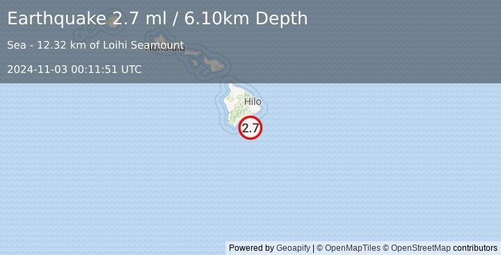 Earthquake 46 km SE of Pāhala, Hawaii (2.7 ml) (2024-11-03 00:11:51 UTC)