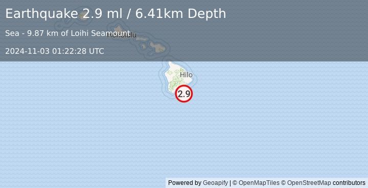 Earthquake 44 km SE of Pāhala, Hawaii (2.9 ml) (2024-11-03 01:22:28 UTC)