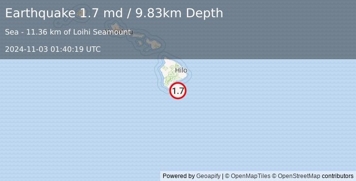 Earthquake 45 km ESE of Naalehu, Hawaii (1.7 md) (2024-11-03 01:40:19 UTC)