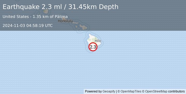 Earthquake 1 km WSW of Pāhala, Hawaii (2.3 ml) (2024-11-03 04:58:19 UTC)