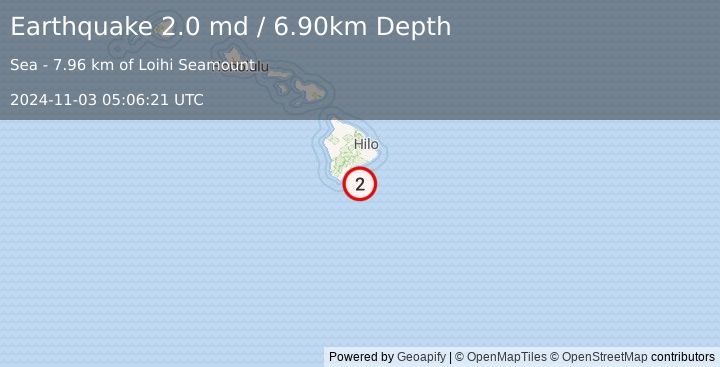 Earthquake 43 km ESE of Naalehu, Hawaii (2.0 md) (2024-11-03 05:06:21 UTC)