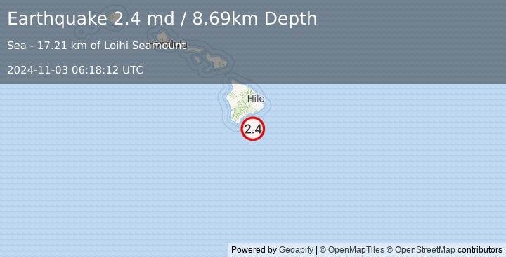 Earthquake 51 km ESE of Naalehu, Hawaii (2.4 md) (2024-11-03 06:18:12 UTC)