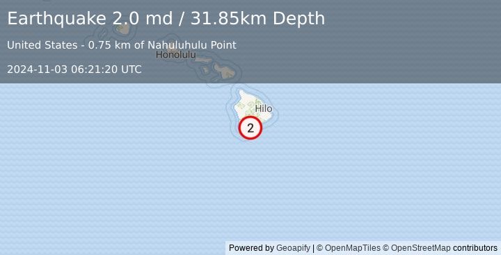 Earthquake 8 km S of Pāhala, Hawaii (2.0 md) (2024-11-03 06:21:20 UTC)