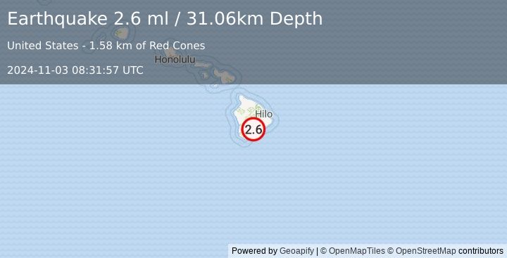 Earthquake 10 km NE of Pāhala, Hawaii (2.6 ml) (2024-11-03 08:31:57 UTC)