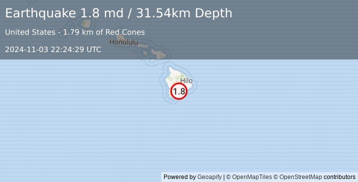 Earthquake 10 km NE of Pāhala, Hawaii (1.8 md) (2024-11-03 22:24:29 UTC)