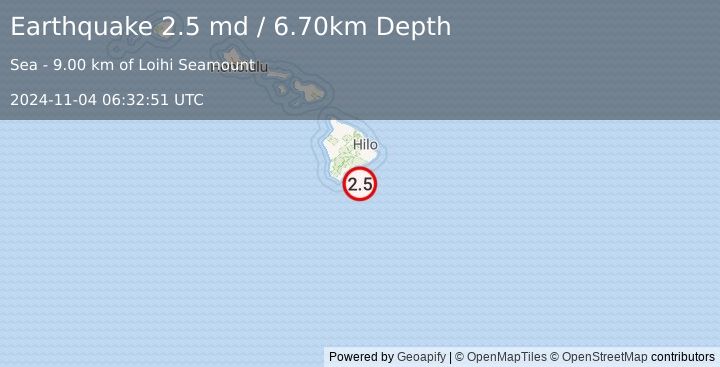 Earthquake 45 km ESE of Naalehu, Hawaii (2.5 md) (2024-11-04 06:32:51 UTC)