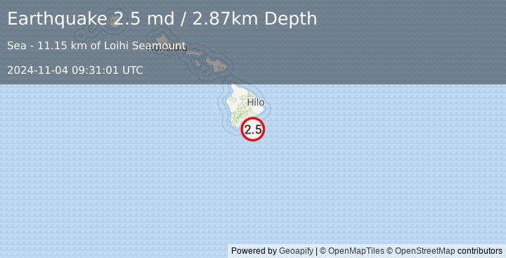 Earthquake 46 km SE of Pāhala, Hawaii (2.5 md) (2024-11-04 09:31:01 UTC)