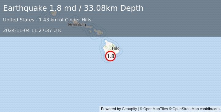 Earthquake 4 km SE of Pāhala, Hawaii (1.8 md) (2024-11-04 11:27:37 UTC)