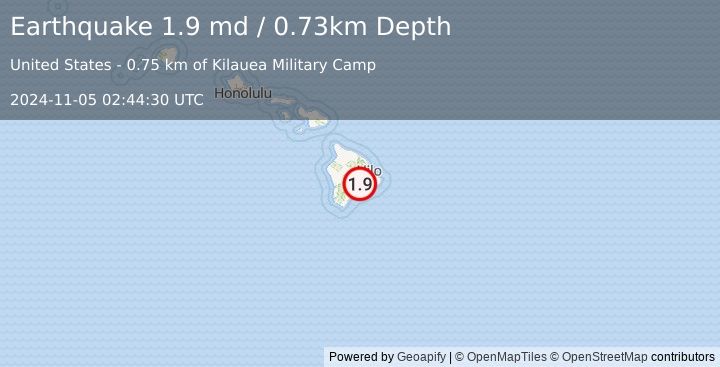 Earthquake 5 km WSW of Volcano, Hawaii (1.9 md) (2024-11-05 02:44:30 UTC)