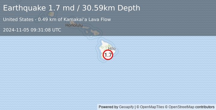 Earthquake 13 km ENE of Pāhala, Hawaii (1.7 md) (2024-11-05 09:31:08 UTC)