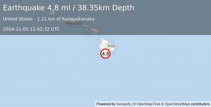 Earthquake 5 km SW of Pāhala, Hawaii (4.8 ml) (2024-11-05 11:42:32 UTC)