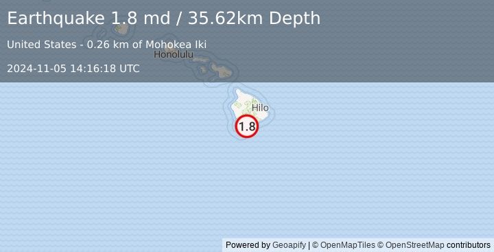 Earthquake 6 km SSW of Pāhala, Hawaii (1.8 md) (2024-11-05 14:16:18 UTC)