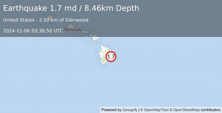 Earthquake 2 km W of Eden Roc, Hawaii (1.7 md) (2024-11-06 03:36:50 UTC)