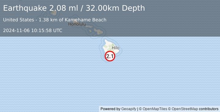 Earthquake 6 km S of Pāhala, Hawaii (2.1 ml) (2024-11-06 10:15:58 UTC)