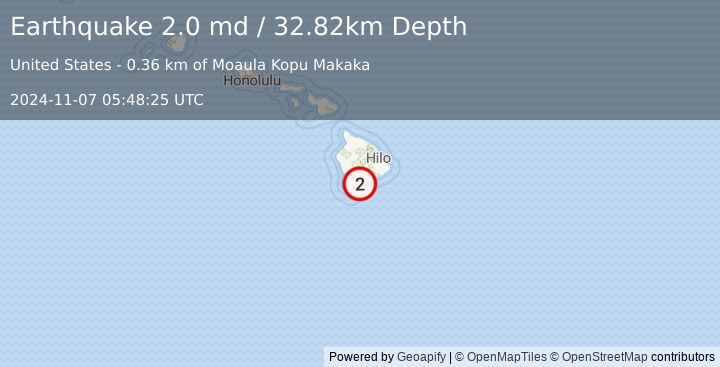 Earthquake 3 km S of Pāhala, Hawaii (2.0 md) (2024-11-07 05:48:25 UTC)