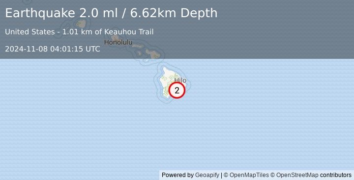 Earthquake 17 km S of Volcano, Hawaii (2.0 ml) (2024-11-08 04:01:15 UTC)