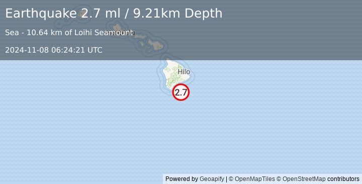 Earthquake 45 km ESE of Naalehu, Hawaii (2.7 ml) (2024-11-08 06:24:21 UTC)