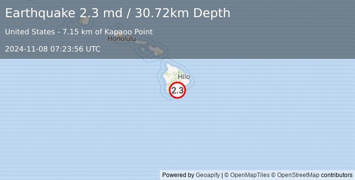 Earthquake 14 km ESE of Pāhala, Hawaii (2.3 md) (2024-11-08 07:23:56 UTC)