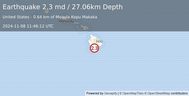 Earthquake 3 km S of Pāhala, Hawaii (2.3 md) (2024-11-08 11:46:12 UTC)