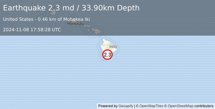 Earthquake 6 km SSW of Pāhala, Hawaii (2.3 md) (2024-11-08 17:58:28 UTC)