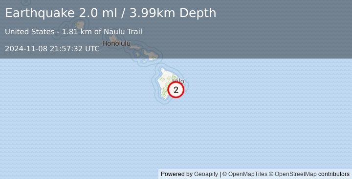 Earthquake 12 km SSE of Volcano, Hawaii (2.0 ml) (2024-11-08 21:57:32 UTC)