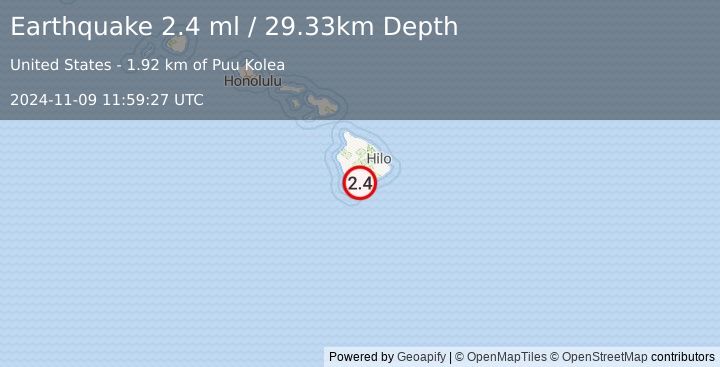 Earthquake 3 km SW of Pāhala, Hawaii (2.4 ml) (2024-11-09 11:59:27 UTC)