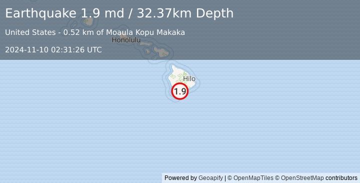 Earthquake 4 km S of Pāhala, Hawaii (1.9 md) (2024-11-10 02:31:26 UTC)