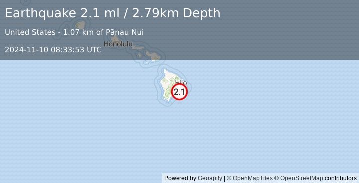 Earthquake 14 km S of Fern Forest, Hawaii (2.1 ml) (2024-11-10 08:33:53 UTC)