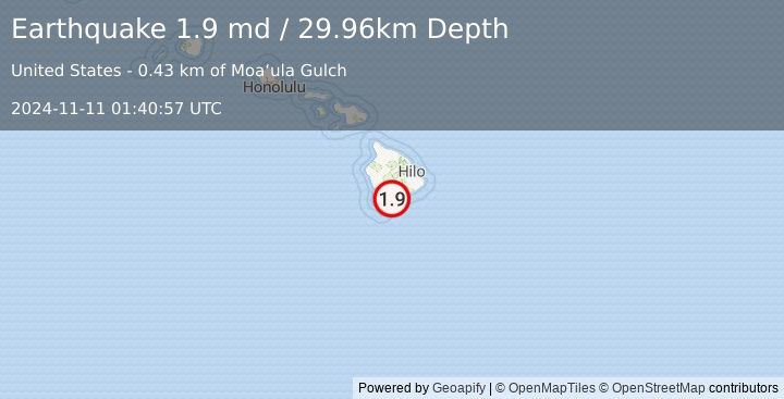 Earthquake 4 km S of Pāhala, Hawaii (1.9 md) (2024-11-11 01:40:57 UTC)