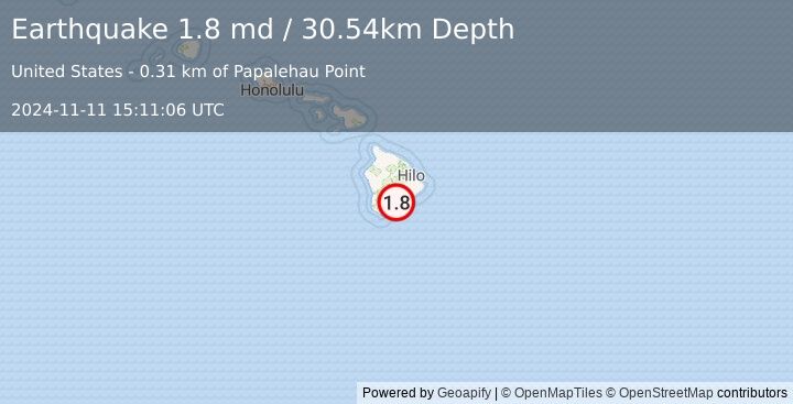 Earthquake 11 km E of Pāhala, Hawaii (1.8 md) (2024-11-11 15:11:06 UTC)