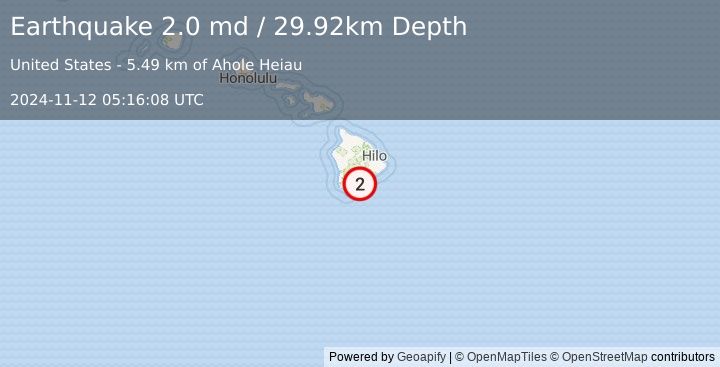 Earthquake 12 km SE of Pāhala, Hawaii (2.0 md) (2024-11-12 05:16:08 UTC)